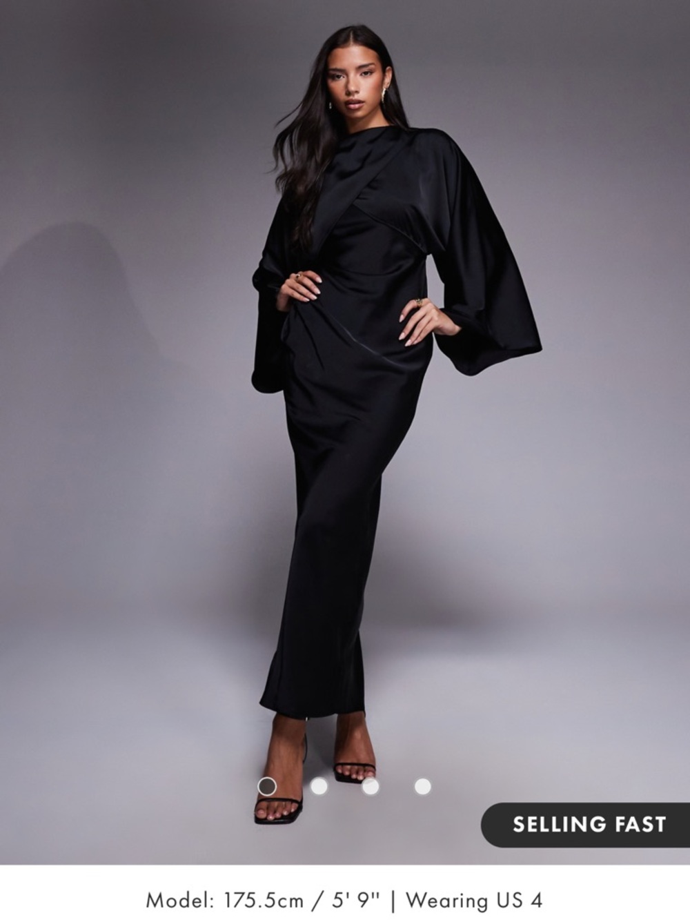 ASOS Curve Black Satin Long Sleeve Maxi Dress with Draped Sleeves and Belt